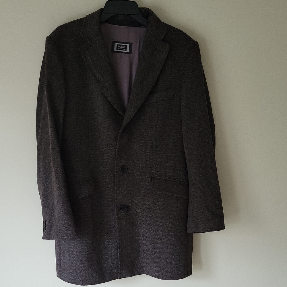 Bugatti Gray Textured Wool Long Blazer Jacket 38R